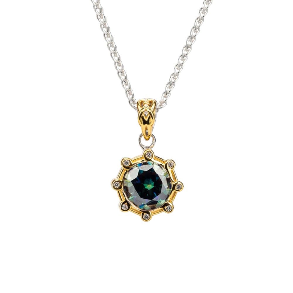 Sterling Silver and 23k Gold Celestial Necklace with Blue Moissanite - The Celtic Gift Store - Necklaces