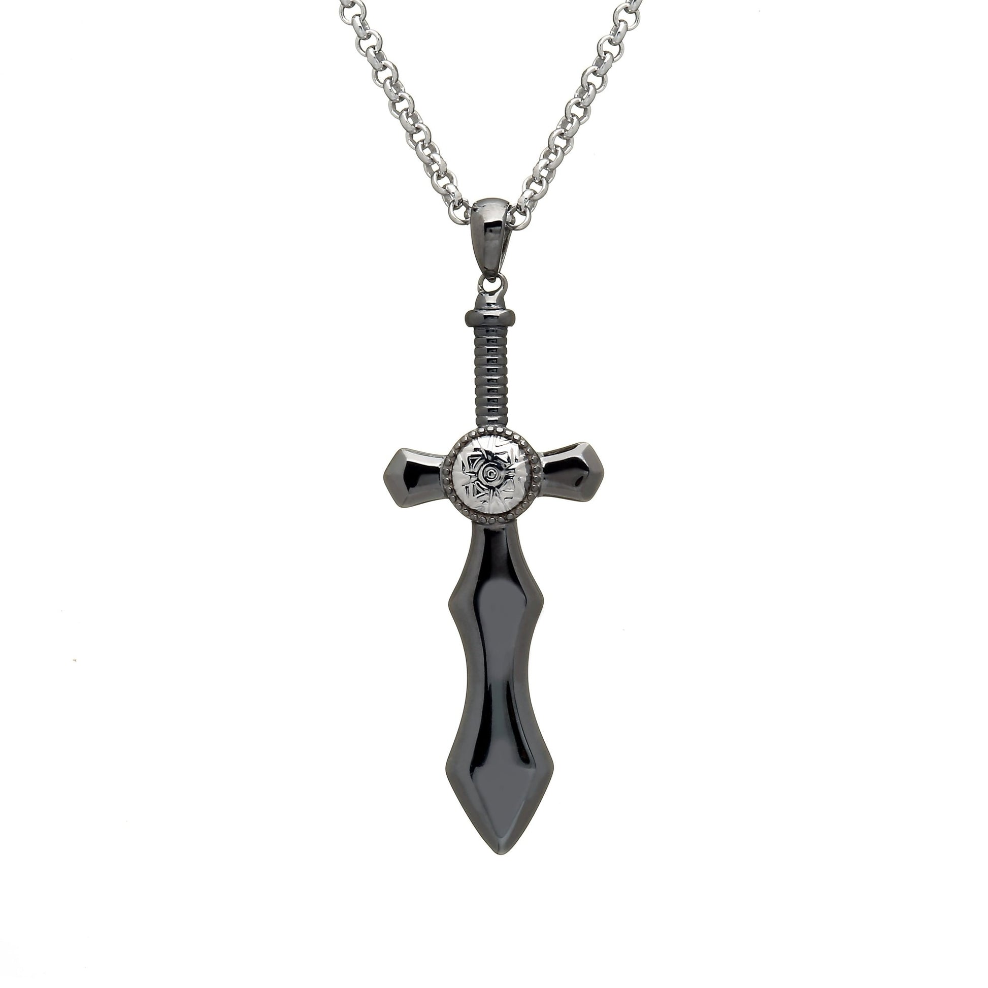 Sterling Silver and Black Rhodium Nuada Sword Necklace - Large - The Celtic Gift Store - Necklaces