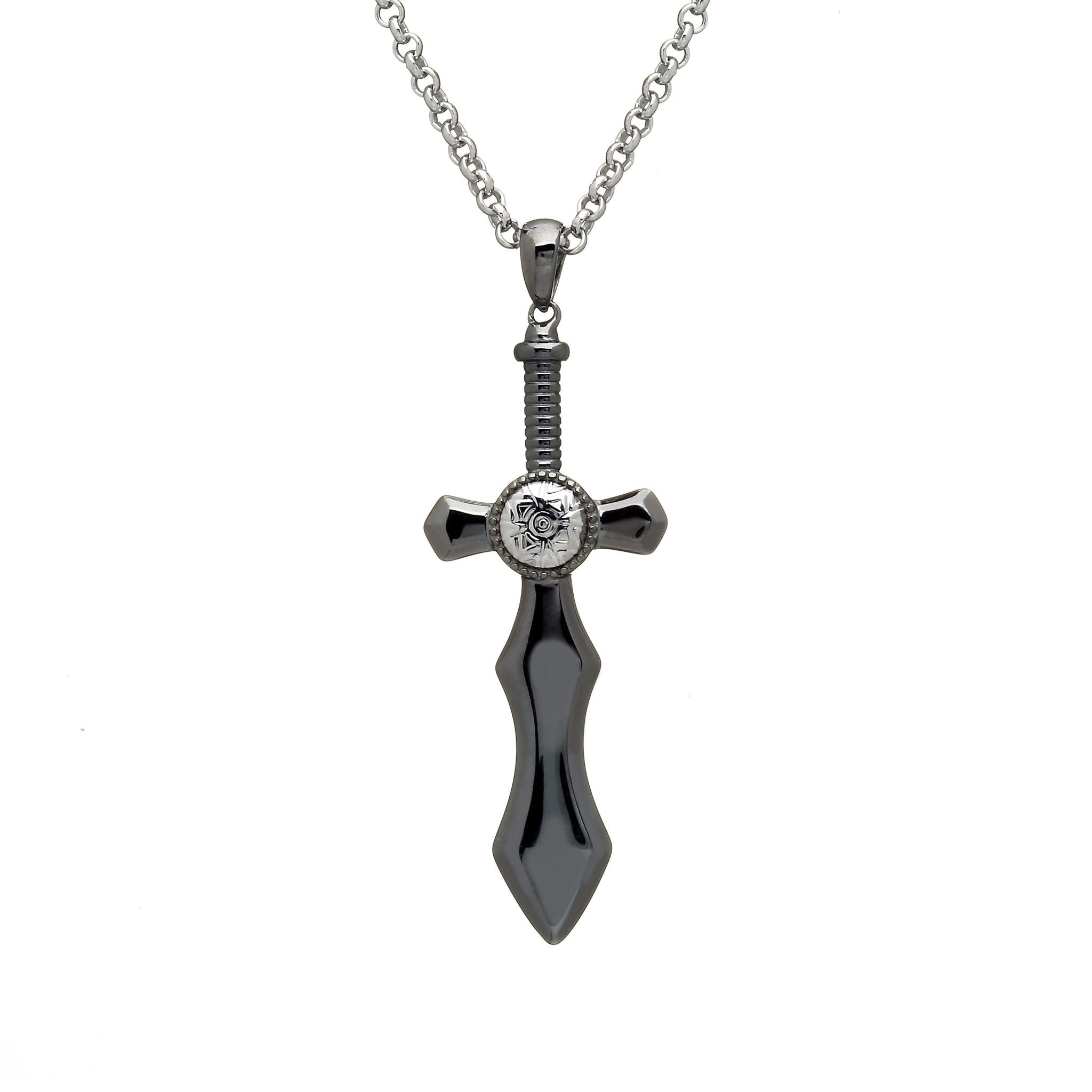 Sterling Silver and Black Rhodium Nuada Sword Necklace - Large - The Celtic Gift Store - Necklaces