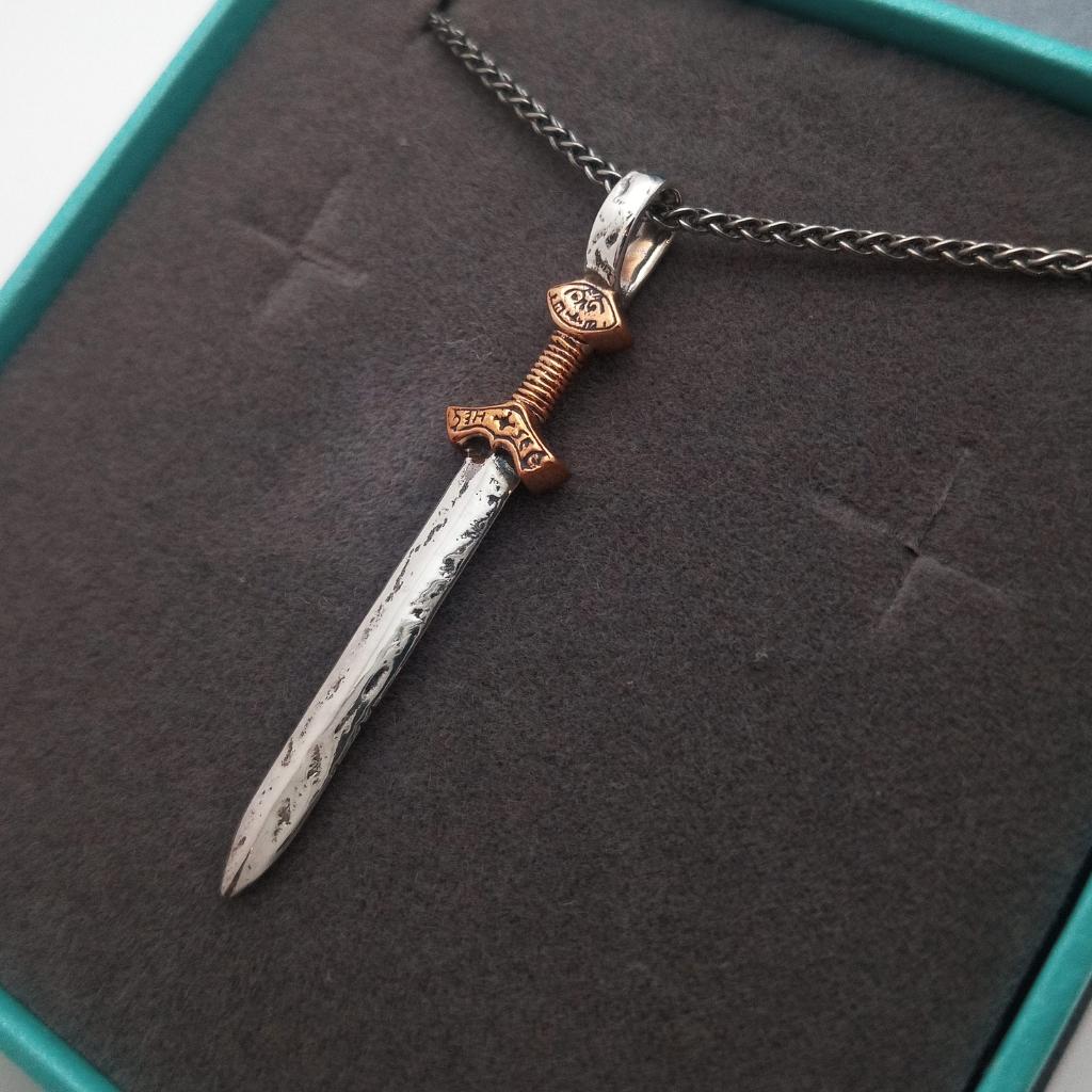 Sterling Silver and Bronze Viking Sword Necklace- Small