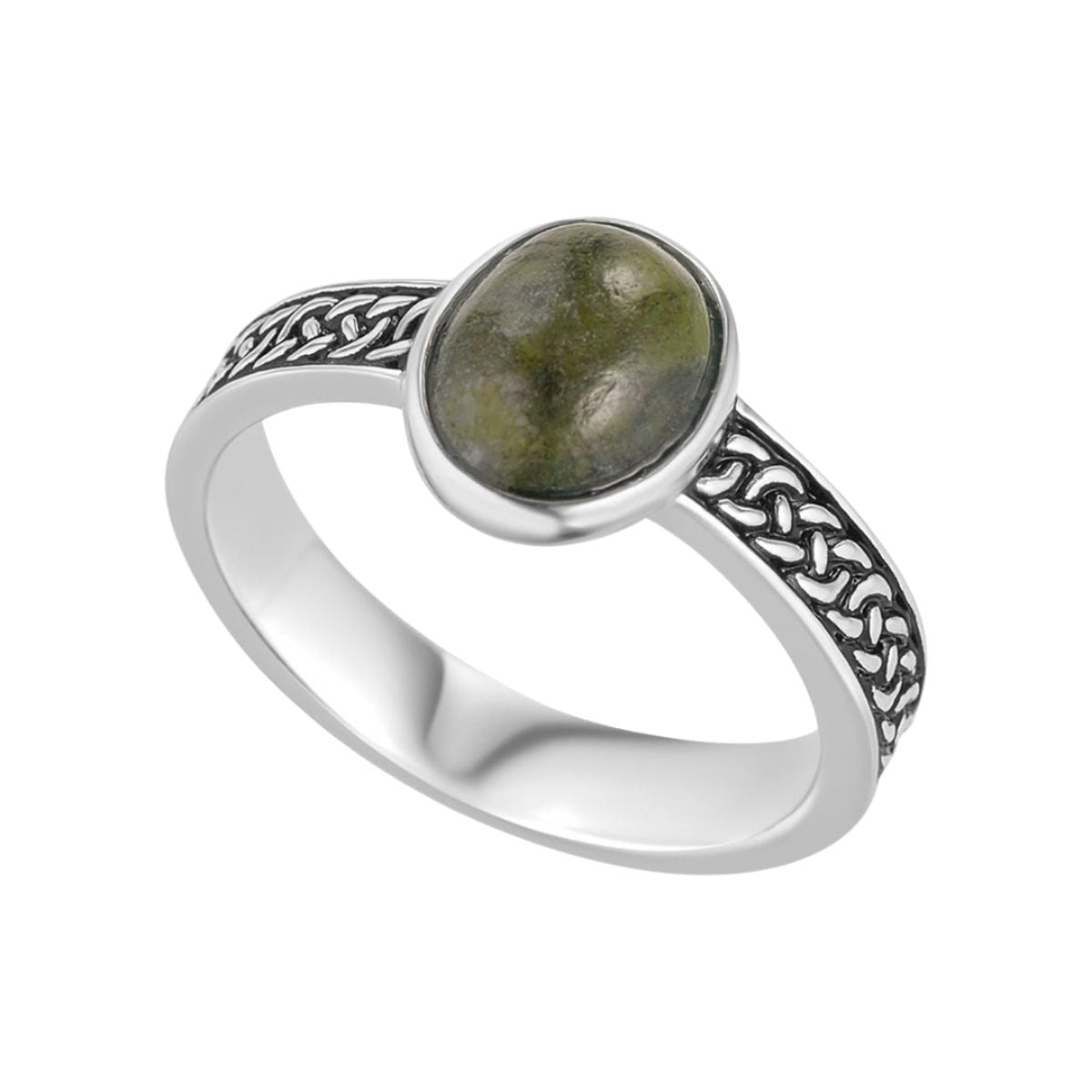 Sterling Silver and Connemara Marble Celtic Knot Ring