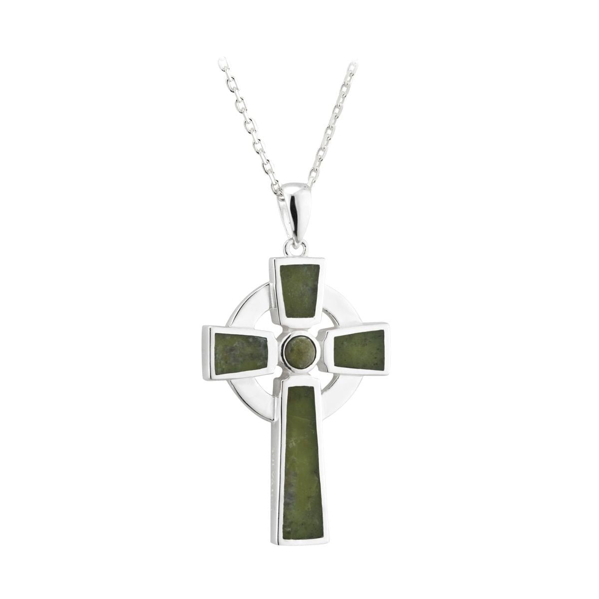 Sterling Silver and Connemara Marble Small Celtic Cross