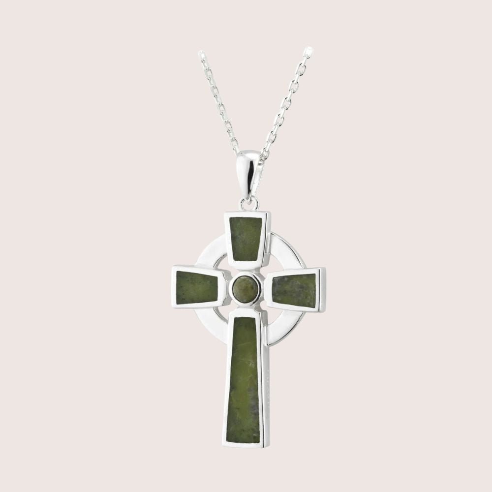 Sterling Silver and Connemara Marble Small Celtic Cross