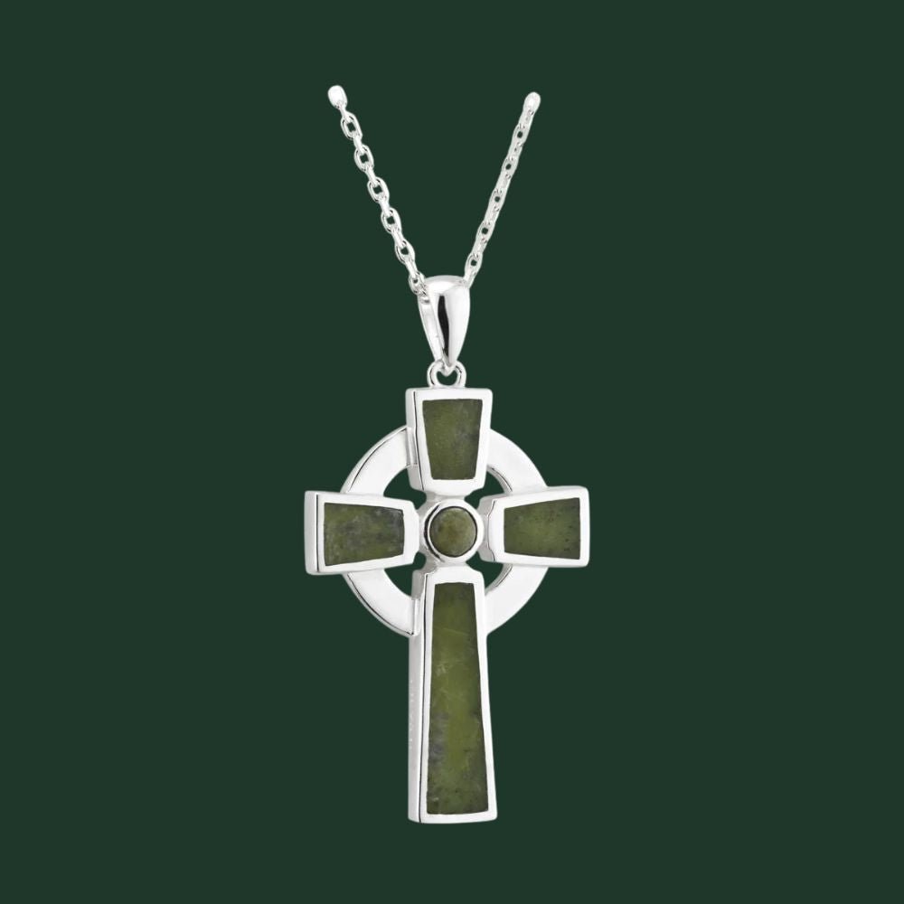 Sterling Silver and Connemara Marble Small Celtic Cross