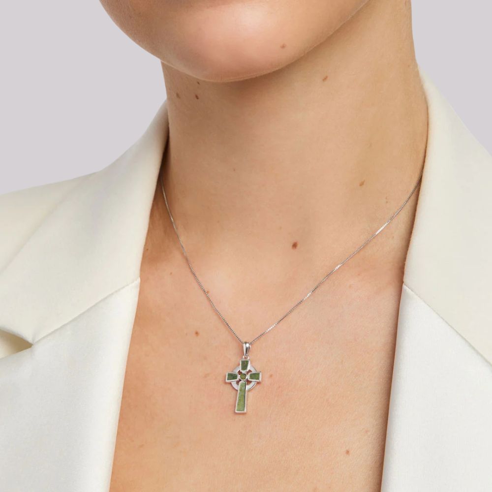 Sterling Silver and Connemara Marble Small Celtic Cross