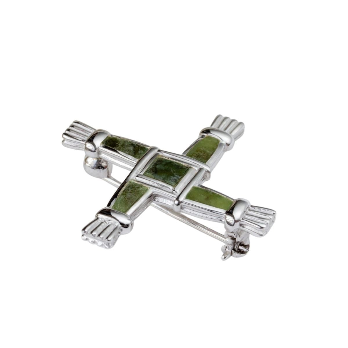 Sterling Silver and Connemara Marble St. Brigid's Cross Brooch
