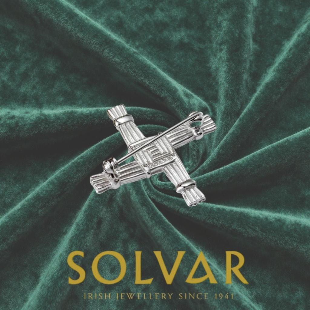 Sterling Silver and Connemara Marble St. Brigid's Cross Brooch