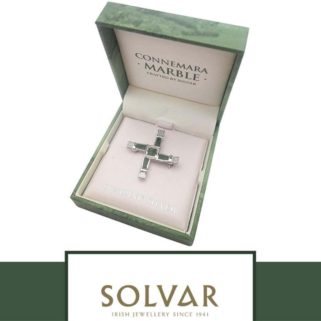Sterling Silver and Connemara Marble St. Brigid's Cross Brooch