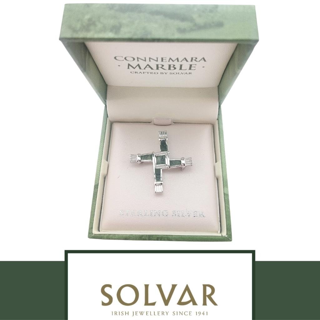 Sterling Silver and Connemara Marble St. Brigid's Cross Brooch
