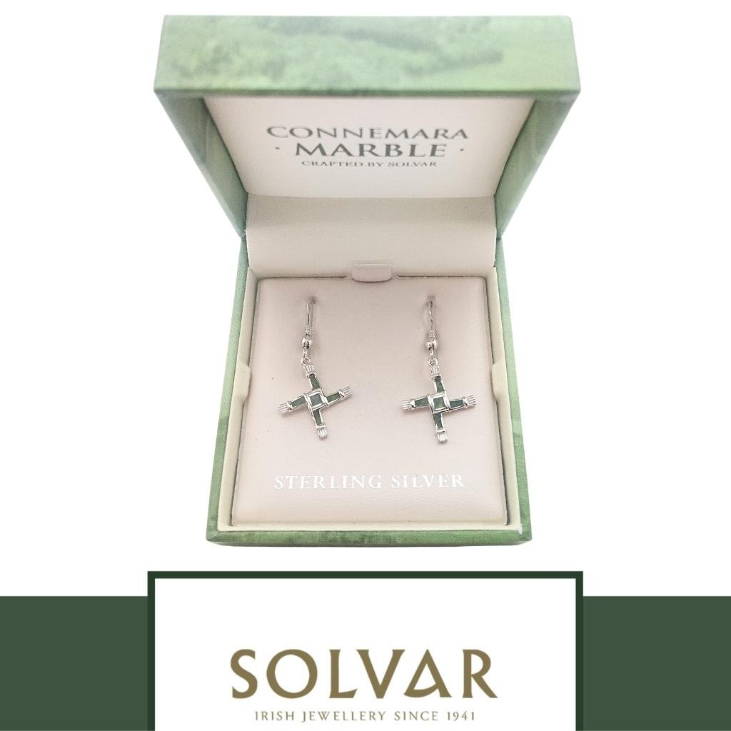 Sterling Silver and Connemara Marble St. Brigid's Cross Earrings