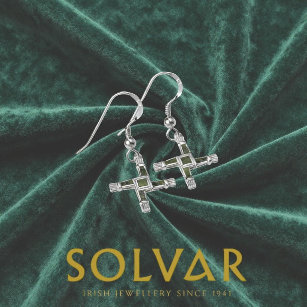Sterling Silver and Connemara Marble St. Brigid's Cross Earrings