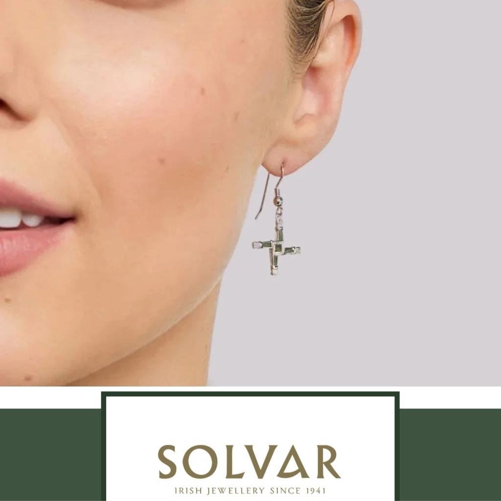 Sterling Silver and Connemara Marble St. Brigid's Cross Earrings