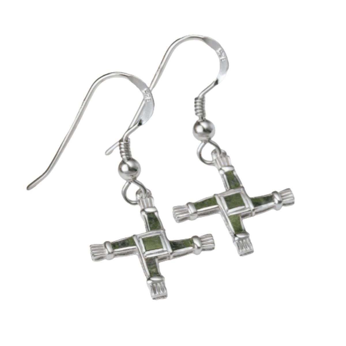 Sterling Silver and Connemara Marble St. Brigid's Cross Earrings