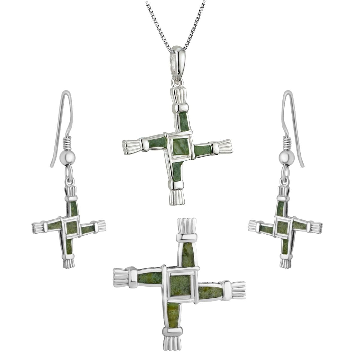 Sterling Silver and Connemara Marble St. Brigid's Cross Earrings