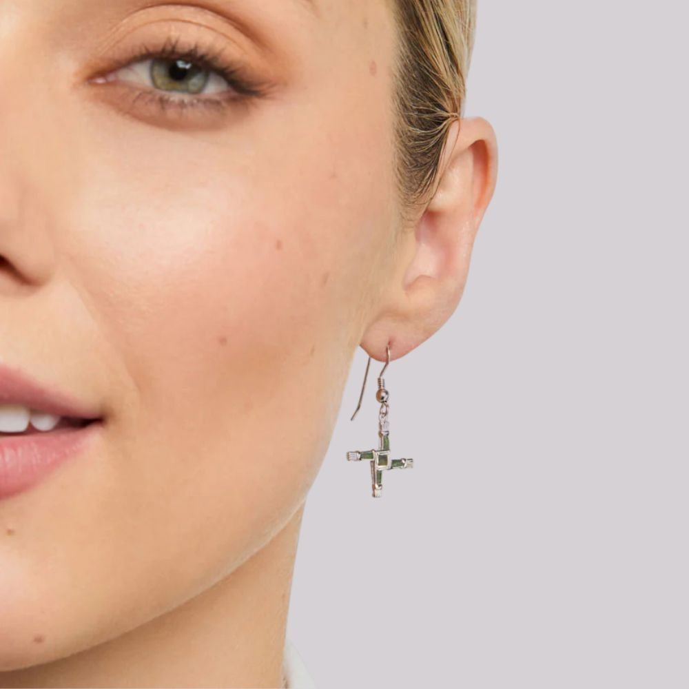 Sterling Silver and Connemara Marble St. Brigid's Cross Earrings