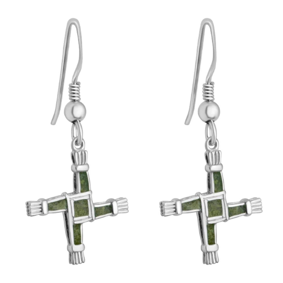 Sterling Silver and Connemara Marble St. Brigid's Cross Earrings