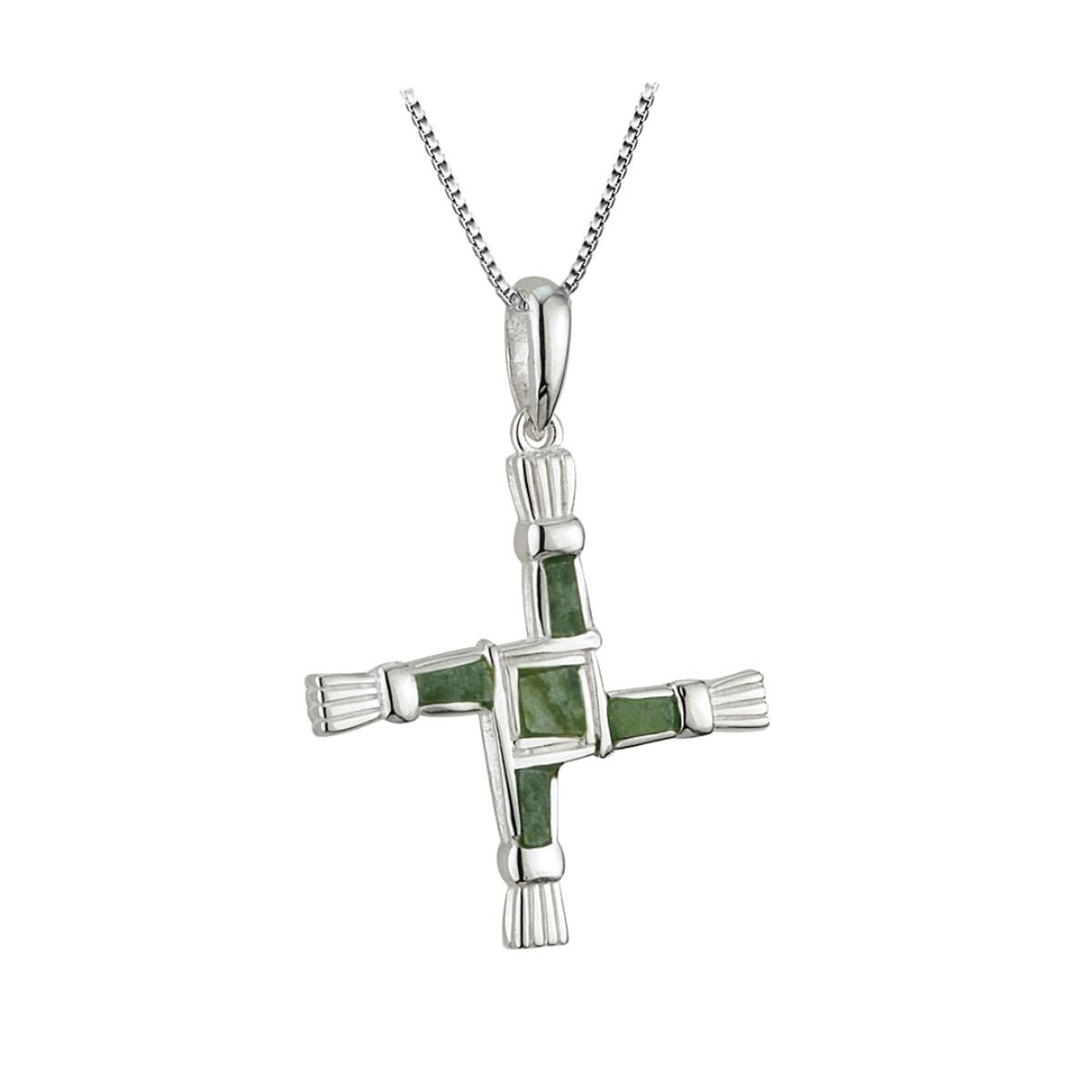 Sterling Silver and Connemara Marble St. Brigid's Cross Necklace