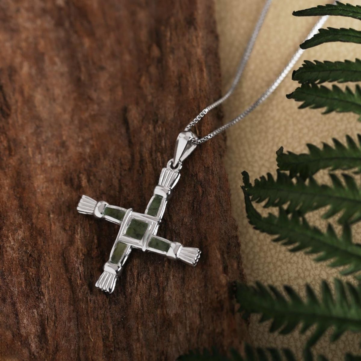 Sterling Silver and Connemara Marble St. Brigid's Cross Necklace