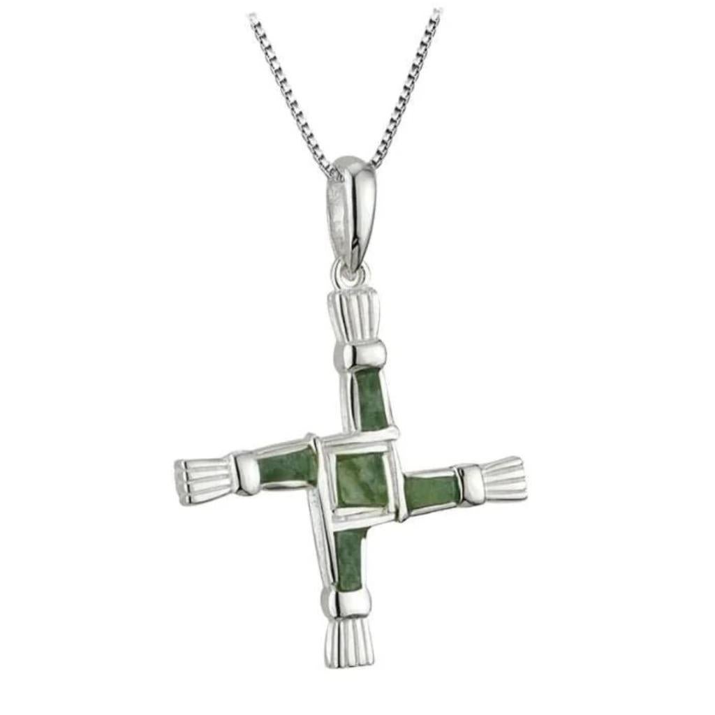 Sterling Silver and Connemara Marble St. Brigid's Cross Necklace