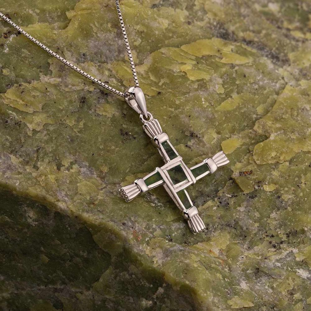 Sterling Silver and Connemara Marble St. Brigid's Cross Necklace