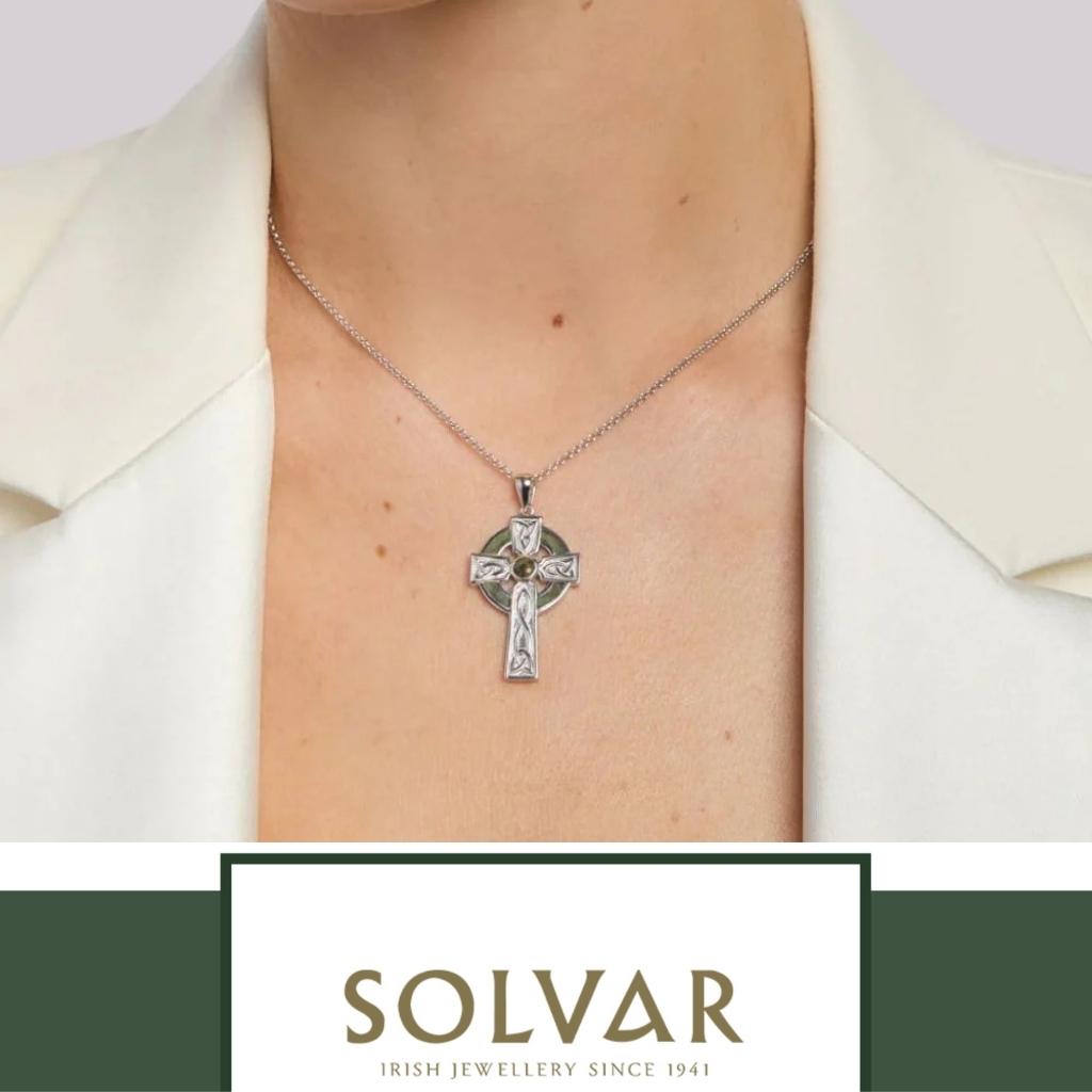 Sterling Silver and Connemara Marble Trinity Knot Celtic Cross- Large