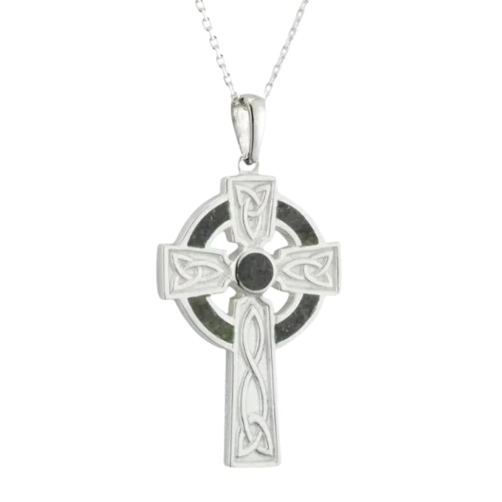 Sterling Silver and Connemara Marble Trinity Knot Celtic Cross- Large