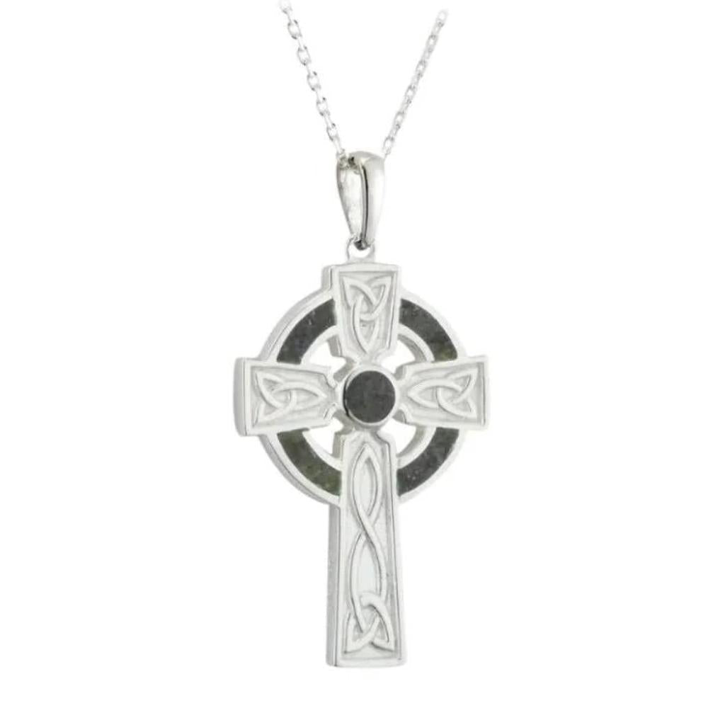 Sterling Silver and Connemara Marble Trinity Knot Celtic Cross- Small