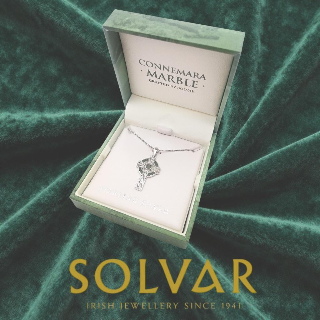 Sterling Silver and Connemara Marble Trinity Knot Celtic Cross- Small