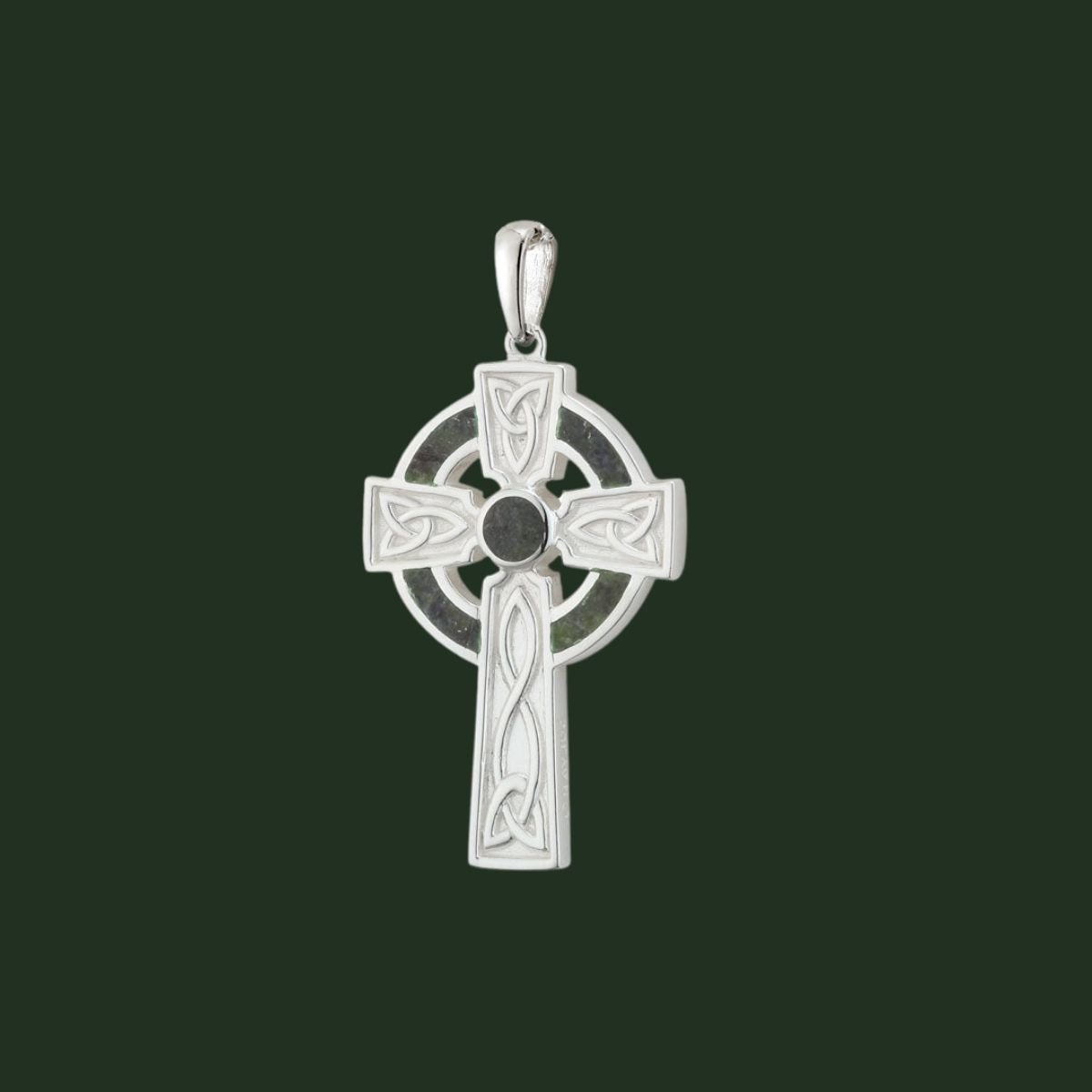 Sterling Silver and Connemara Marble Trinity Knot Celtic Cross - Small