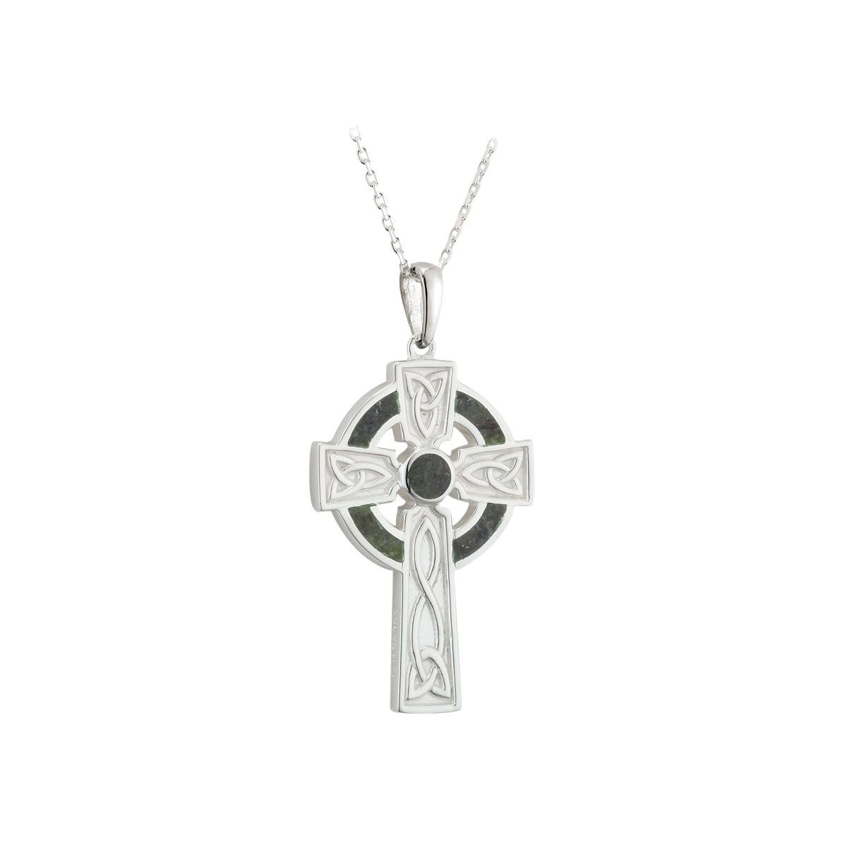 Sterling Silver and Connemara Marble Trinity Knot Celtic Cross - Small