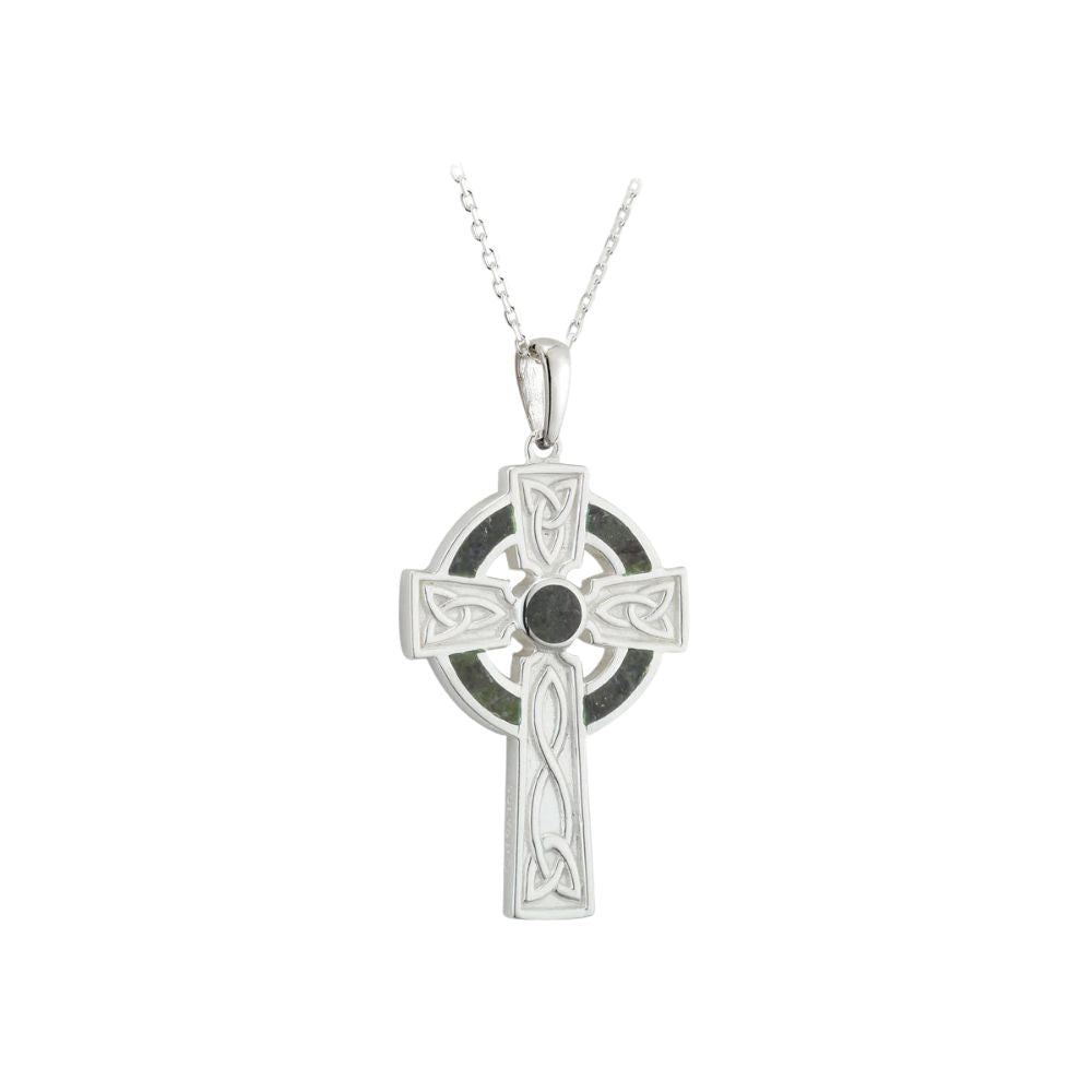 Sterling Silver and Connemara Marble Trinity Knot Celtic Cross - Small