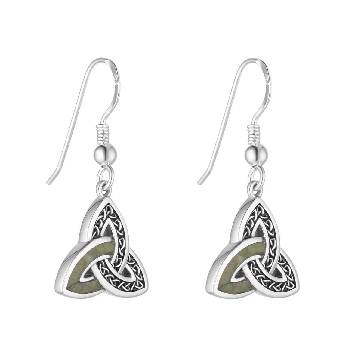 Sterling Silver and Connemara Marble Trinity Knot Drop Earrings - The Celtic Gift Store - Earrings