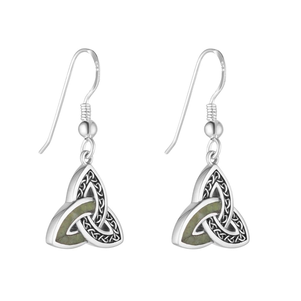 Sterling Silver and Connemara Marble Trinity Knot Drop Earrings - The Celtic Gift Store - Earrings