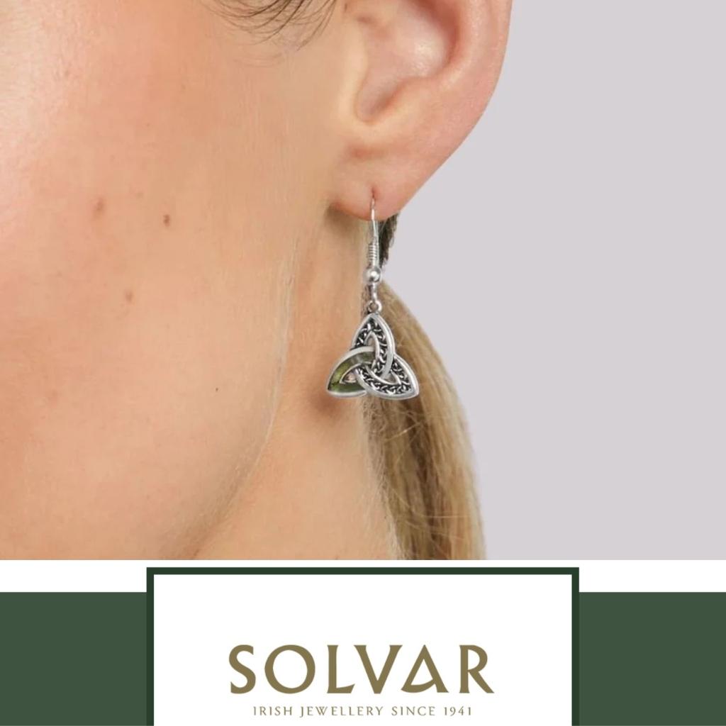 Sterling Silver and Connemara Marble Trinity Knot Drop Earrings