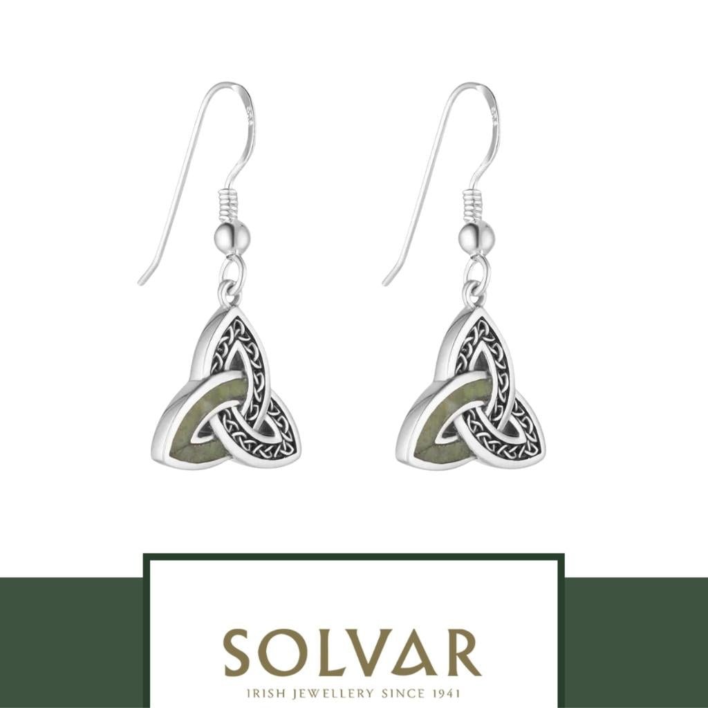 Sterling Silver and Connemara Marble Trinity Knot Drop Earrings