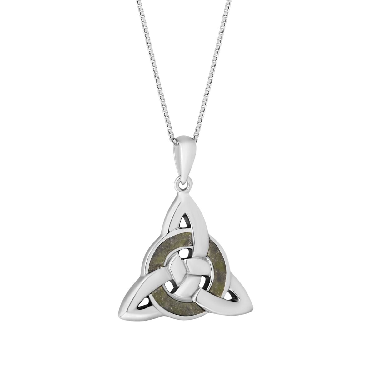 Sterling Silver and Connemara Marble Trinity Knot Eternity Necklace