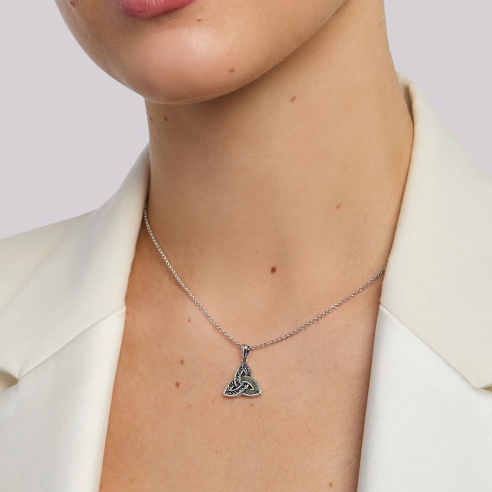 Sterling Silver and Connemara Marble Trinity Knot Necklace