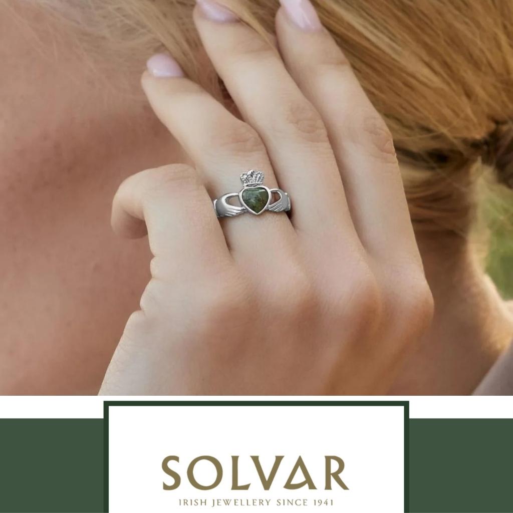 Sterling Silver and Connemara Marble Woven Claddagh Ring