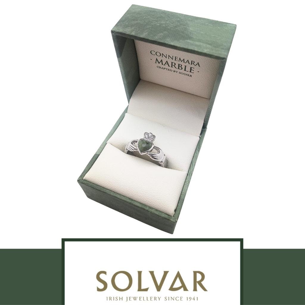 Sterling Silver and Connemara Marble Woven Claddagh Ring