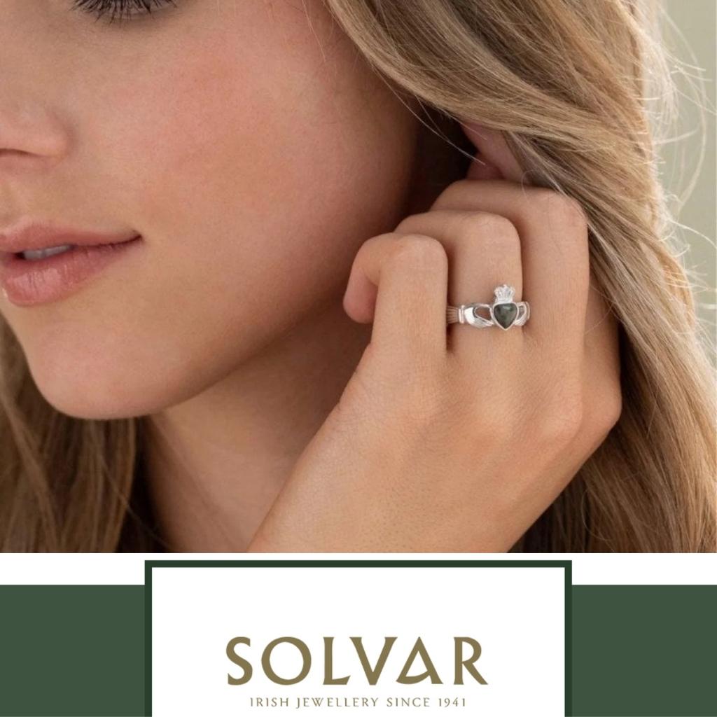 Sterling Silver and Connemara Marble Woven Claddagh Ring