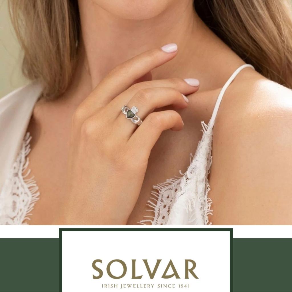 Sterling Silver and Connemara Marble Woven Claddagh Ring