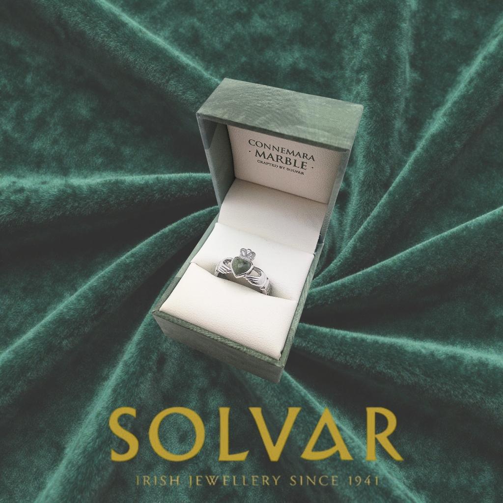 Sterling Silver and Connemara Marble Woven Claddagh Ring