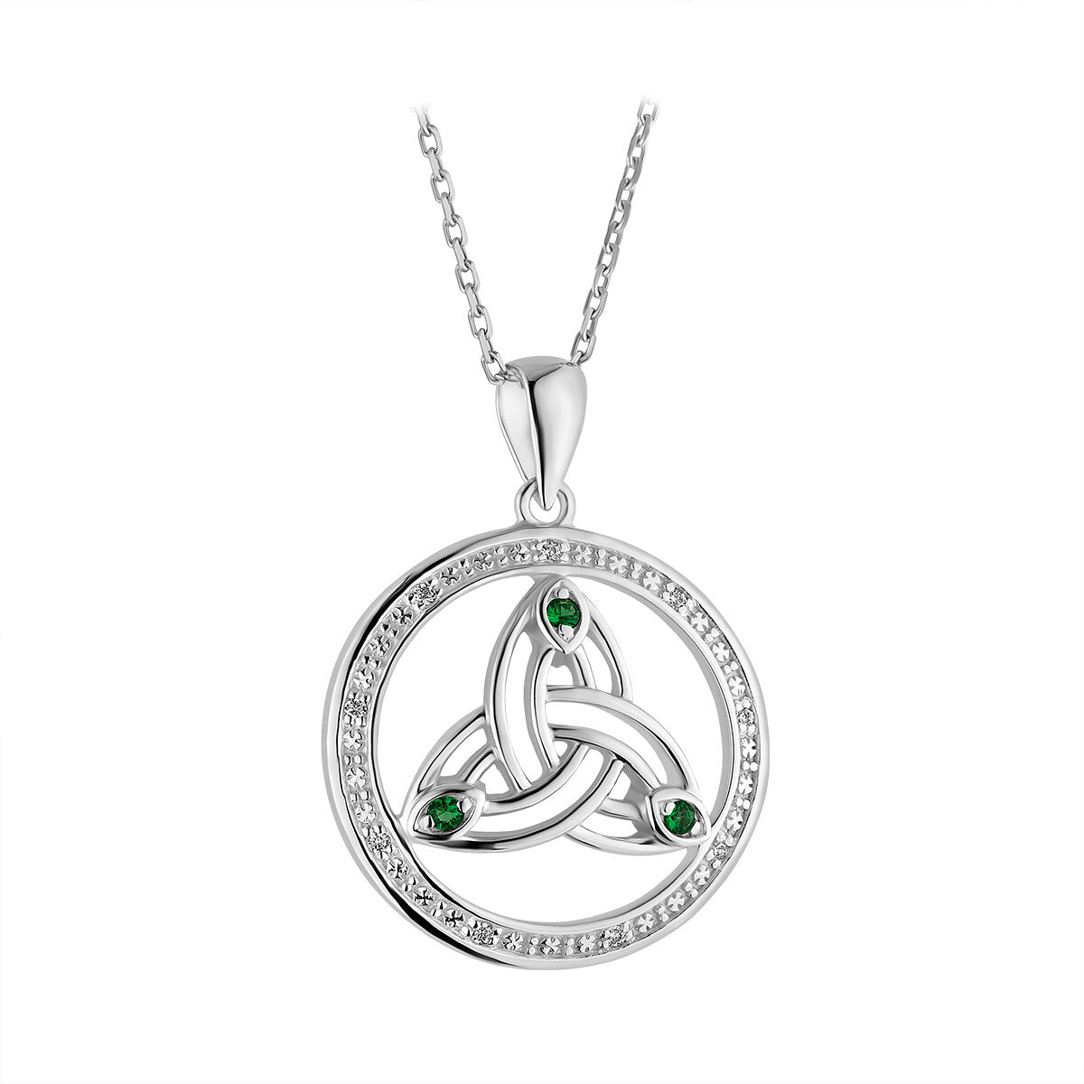 Sterling Silver and Crystal Trinity Knot Circle Necklace - The Celtic Gift Store - Necklaces