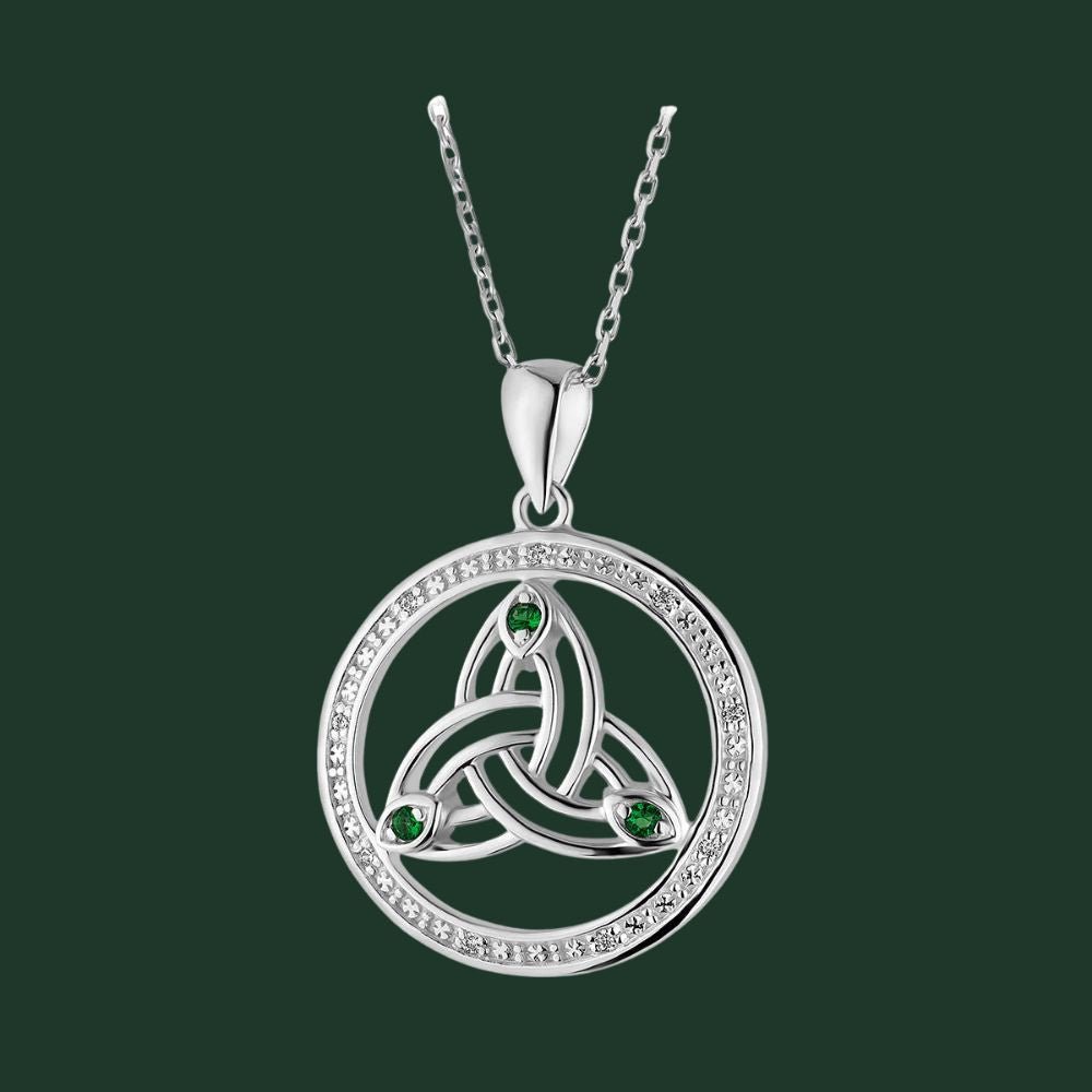 Sterling Silver and Crystal Trinity Knot Circle Necklace
