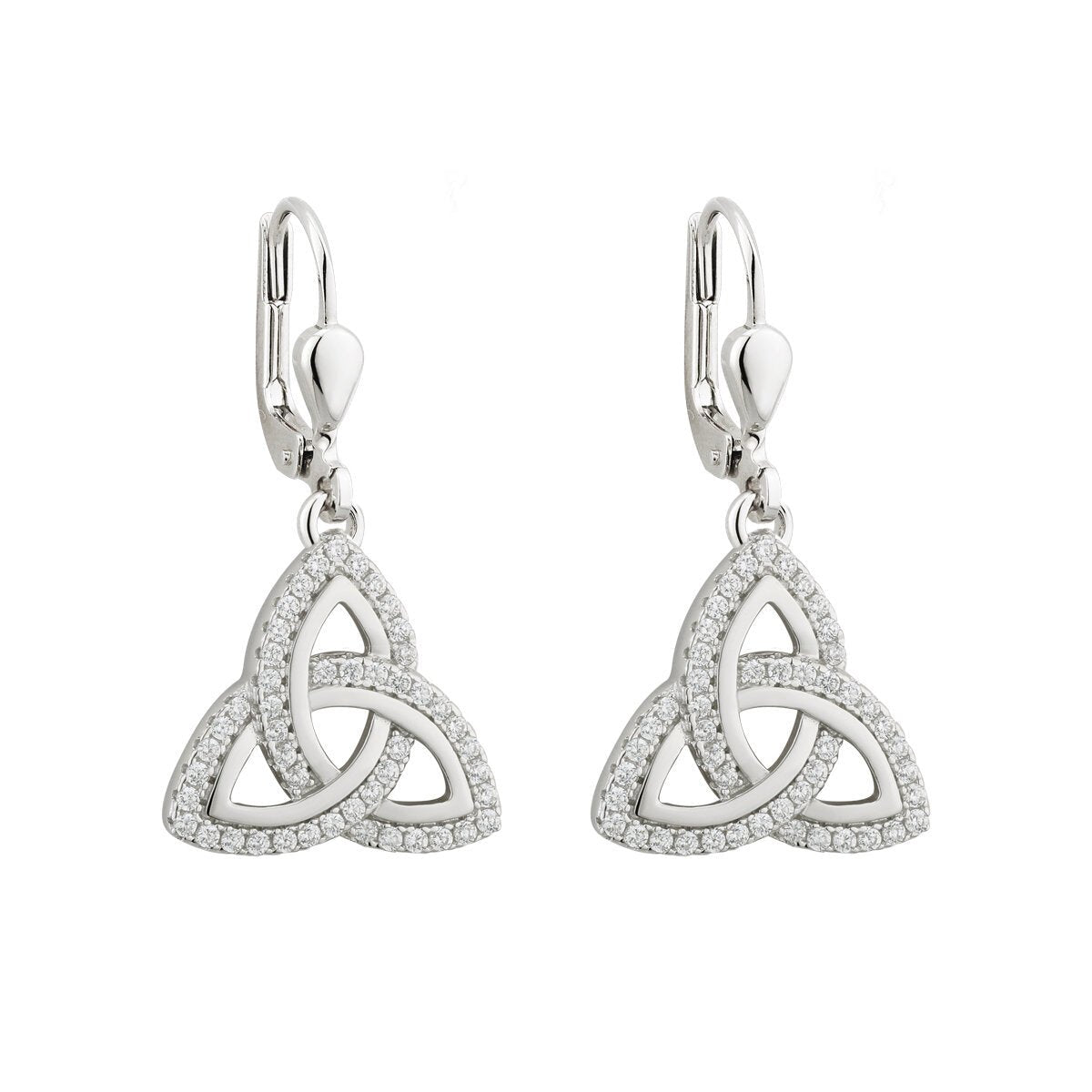 Sterling Silver and Cubic Zirconia Trinity Knot Drop Earrings - The Celtic Gift Store - Earrings