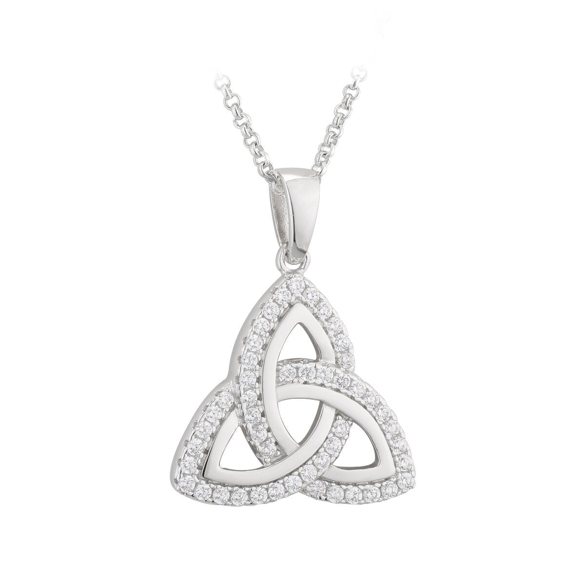 Sterling Silver and Cubic Zirconia Trinity Knot Necklace (Large) - The Celtic Gift Store - Necklaces