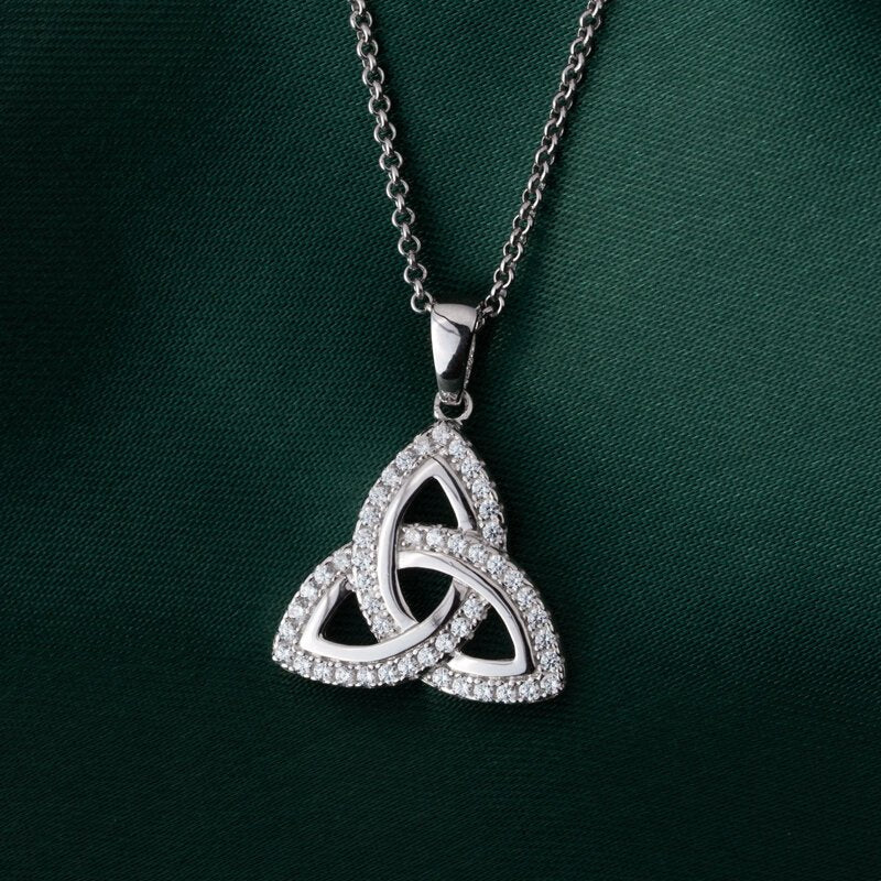 Sterling Silver and Cubic Zirconia Trinity Knot Necklace (Large) - The Celtic Gift Store - Necklaces
