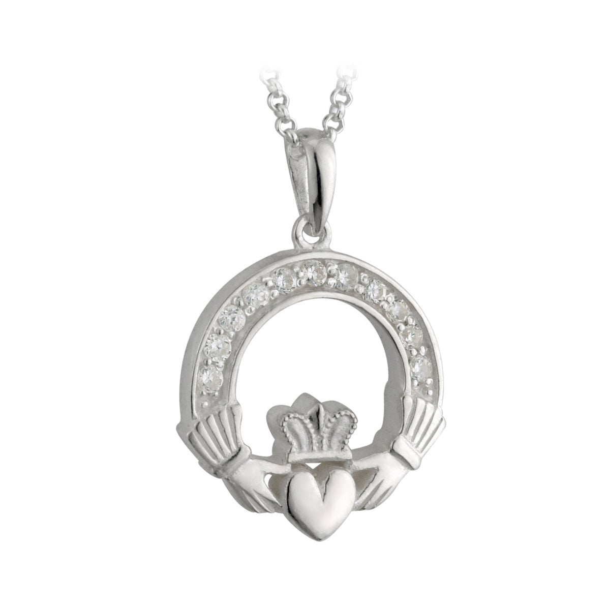 Sterling Silver and CZ Claddagh Necklace - The Celtic Gift Store - Necklaces