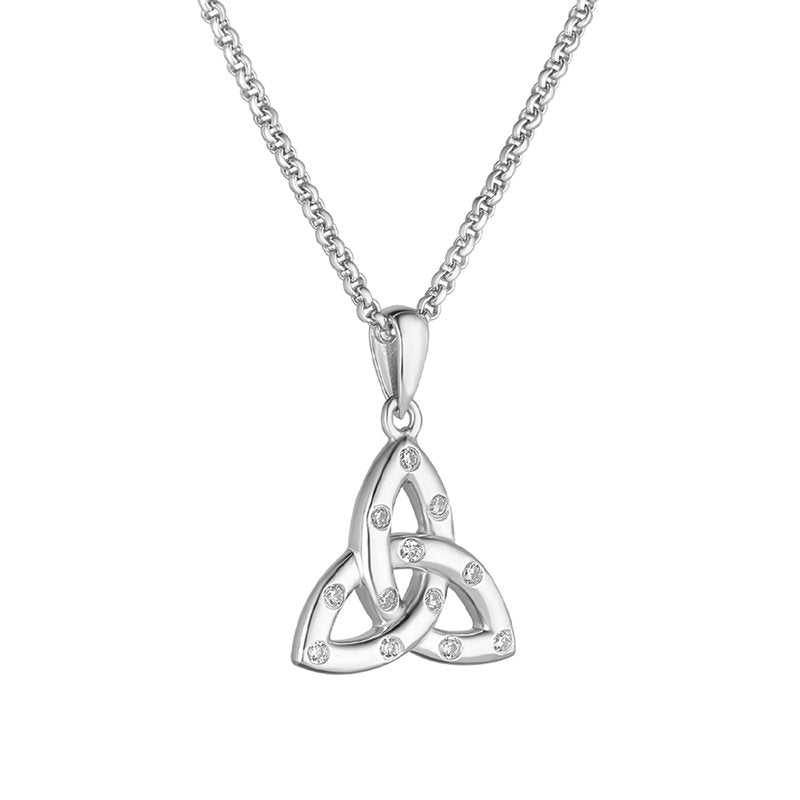 Sterling Silver and Flush Set CZ Large Trinity Knot Necklace - The Celtic Gift Store - Necklaces
