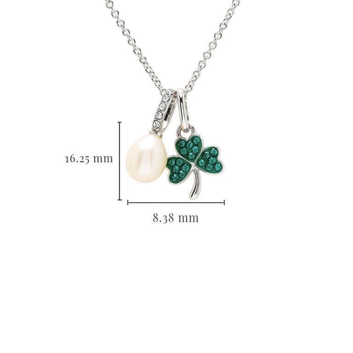 Sterling Silver and Freshwater Pearl Green Shamrock Necklace
